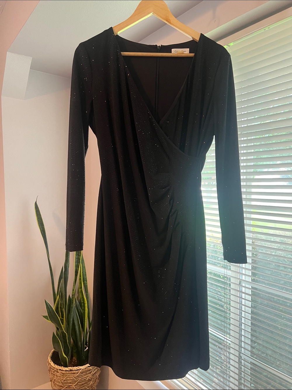 Calvin Klein Black Long-Sleeve V-Neck Wrap Dress